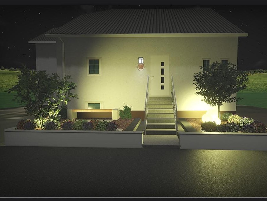 3D Gartenbeleuchtung Nachtszene 3D-Visualisierung einer Gartenbeleuchtung zur sicheren Planung