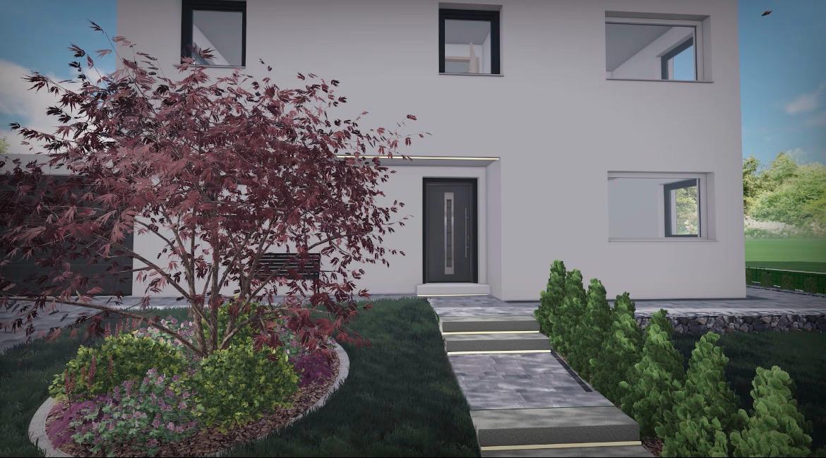 3D Gartenplanung Hauseingang Fotorealistische 3D-Visualisierung einer modernen Gartengestaltung mit japanischem Ahorn von Seidler Gartenbau